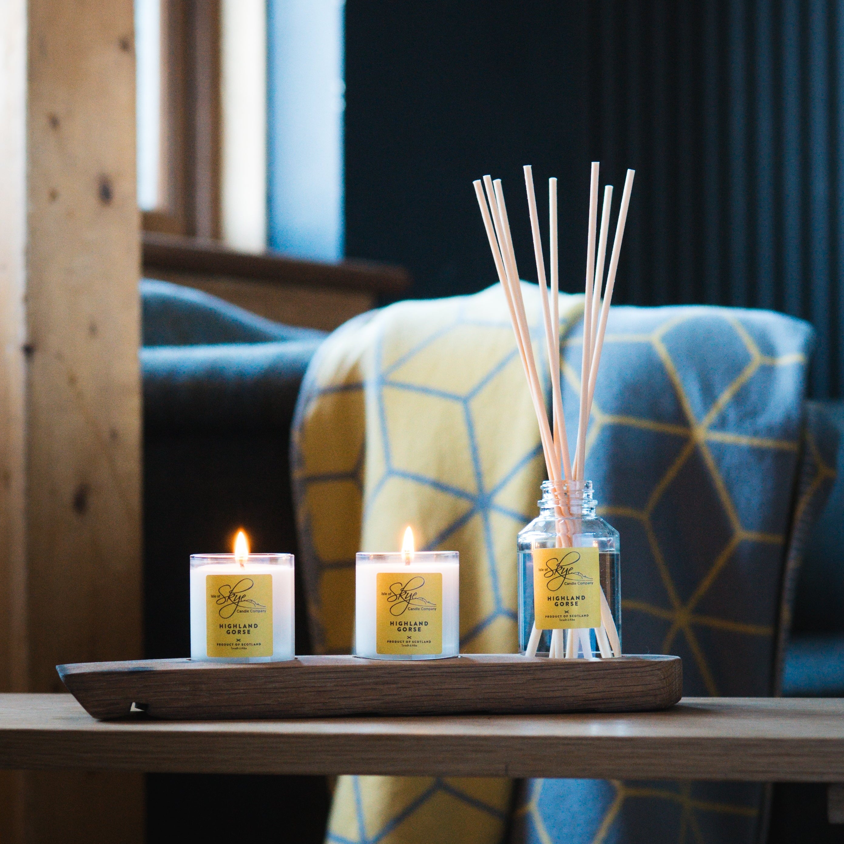 Highland Gorse Miniature and reed diffuser lifestyle
