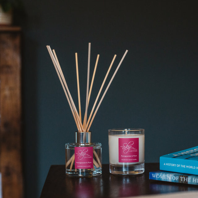 Pomegranate & Plum Reed Diffuser and Small Tumbler Skye Candles Isle of Skye Candle Co.